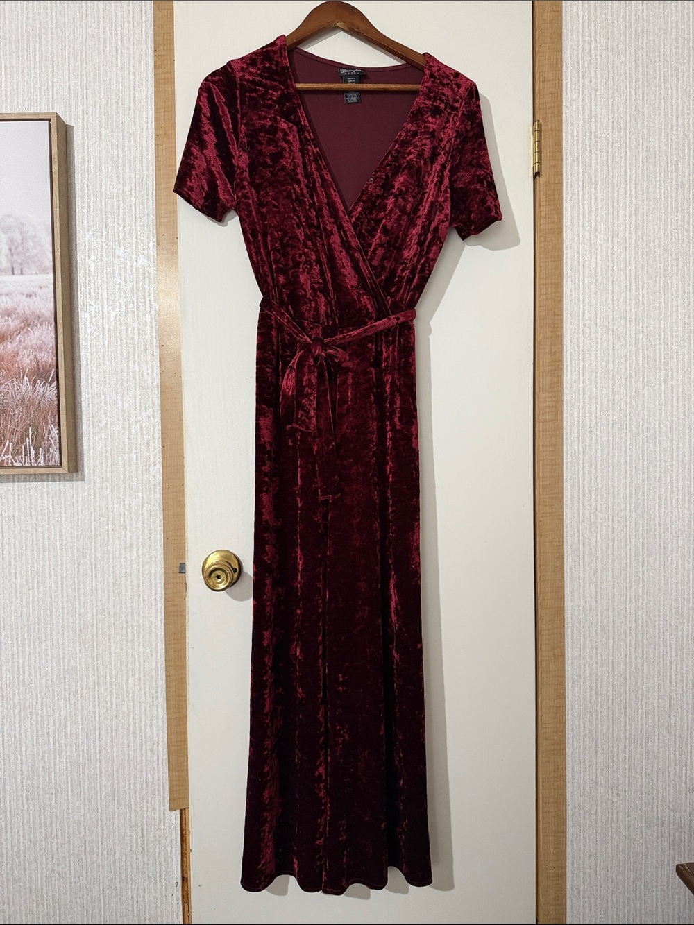 Wrangler Velvet Wrap Jumpsuit in Burgundy